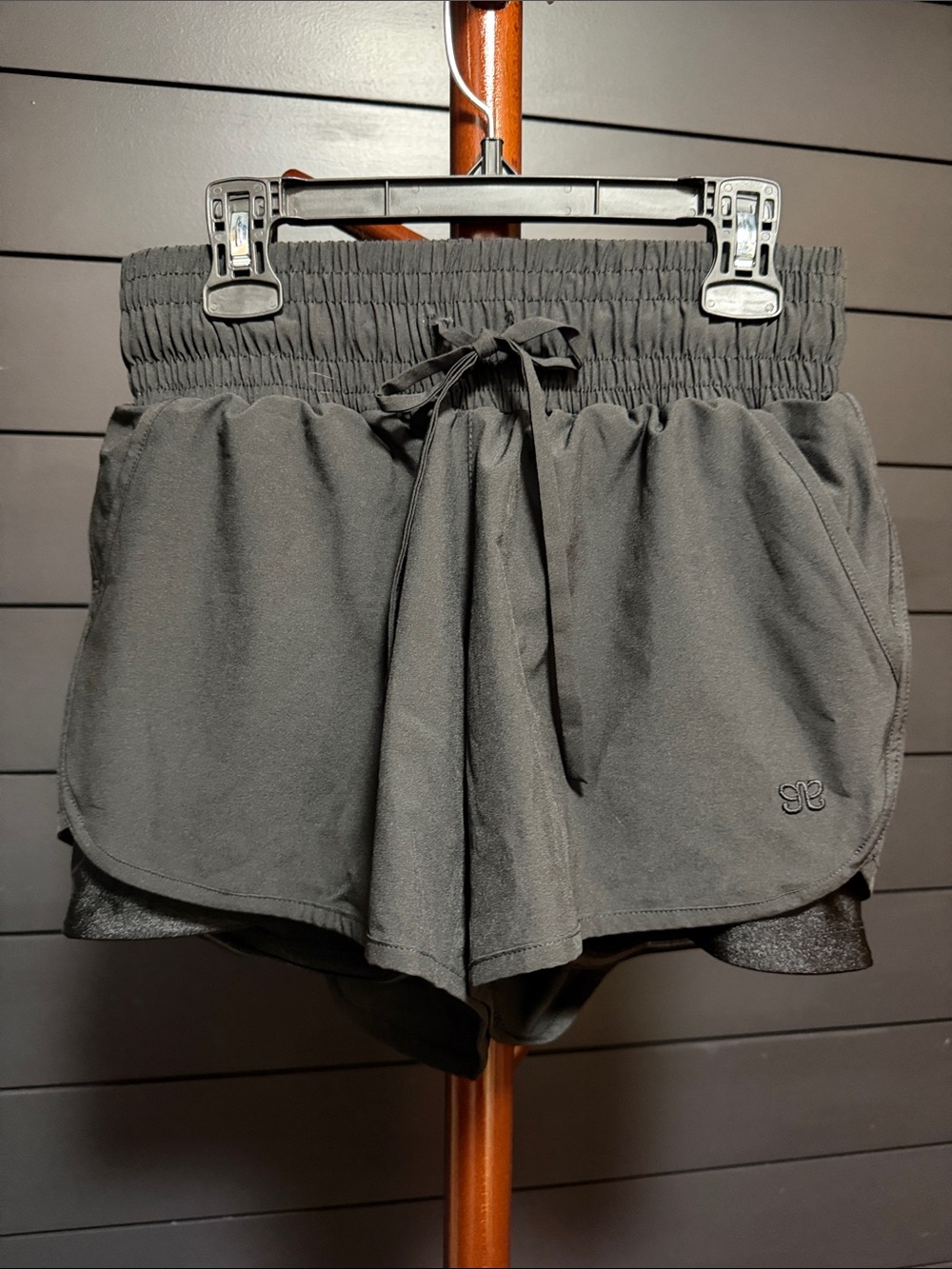 Albion black Layered Athletic Shorts with Smocked Waist